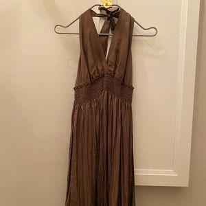 Pure chocolate silk open shoulder dress